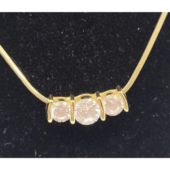 2CT Three Stone Past Present Future Solitaire Necklace 19in - Picture 4 of 7